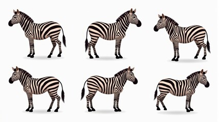 Fototapeta premium Realistic Zebra Illustration Set - Collection of Zebra Illustrations in Different Poses Perfect for Wildlife Projects and Education