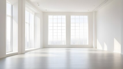 Obraz premium podium in the shape of an empty white cube inside a white room. Simple geometric design for showcasing products.