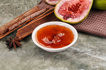 Sweet fig jam in the bowl