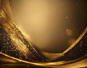 Abstract gold color digital particles wave with bokeh and light background Generative AI
