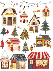 New Year and Christmas card, graphic advertising backgrounds in a doodle 2D illustrator style.