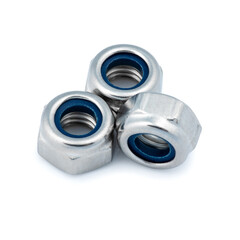 Close-Up of Stainless Steel Nylon Insert Lock Nuts - Industrial Fasteners, High-Resolution Image...