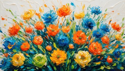 Vibrant Abstract Floral Symphony: A Burst of Colorful Blooms in Impressionist Acrylic Art