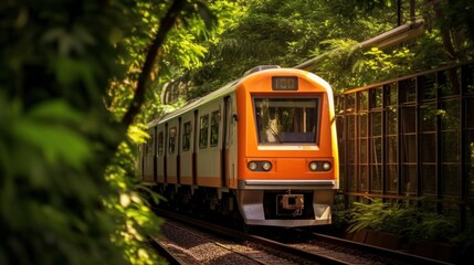 Naklejka premium Train Traveling Through Lush Foliage