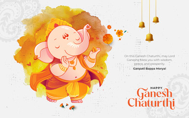 Happy Ganesh Chaturthi Festival Template Design with Lord Ganesha Illustration