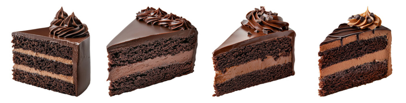 Chocolate cake slice set isolated on transparent background