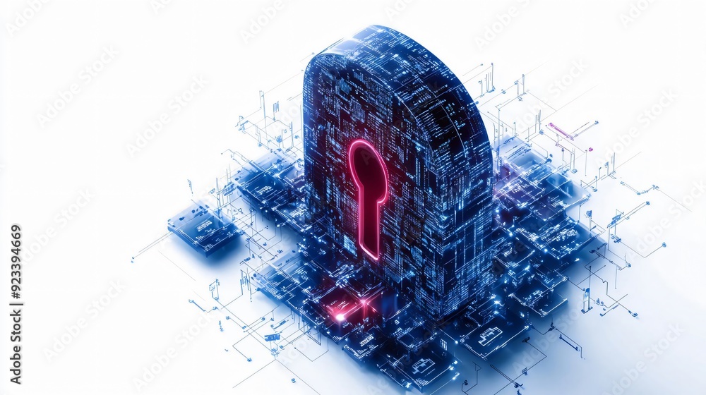 Aufkleber a digital padlock symbolizing cybersecurity and data protection on a futuristic tech background.