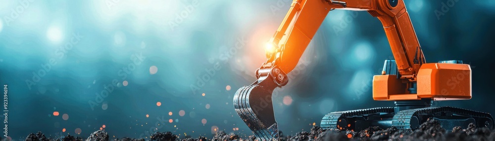 Poster a powerful robotic arm operating in an industrial environment, showcasing advanced technology and pr