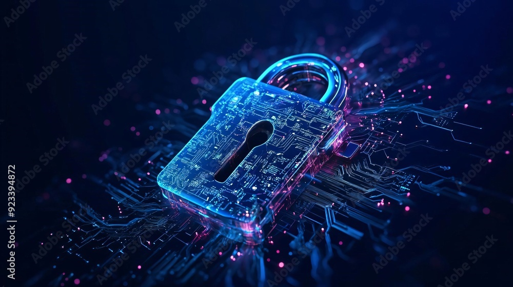 Aufkleber a futuristic digital padlock surrounded by glowing data streams, symbolizing advanced cybersecurity 