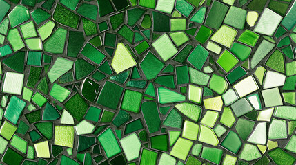 A mosaic of green tiles, forming an abstract pattern with varying shades and shapes