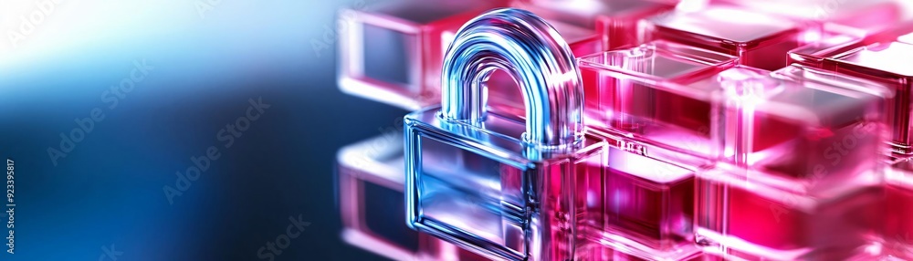 Poster close-up of a colorful padlock symbolizing security and protection in digital environments, ideal fo