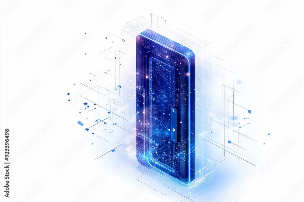 Poster futuristic digital device with glowing elements, representing advanced technology and connectivity i