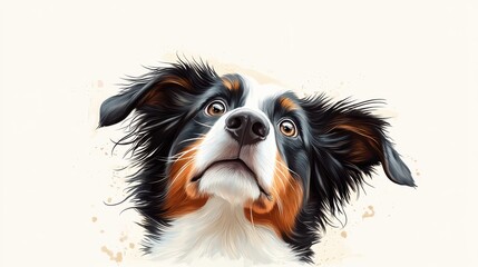 This image showcases a surprised dog with wild hair and a facial expression of shock, gazing upwards. The artwork is detailed and whimsical, invoking humor and surprise.