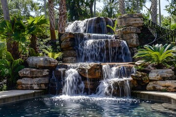 Obraz premium Beautiful waterfall in the garden