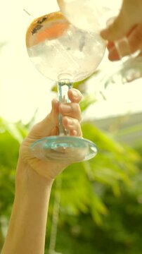 Friends drinking gin and tonic cocktails