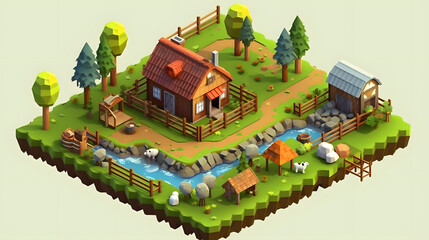 Farm game 3d pixel cartoon