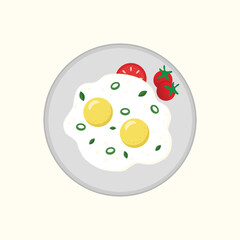 Breakfast with eggs,omelet breakfast,greens and tomato.Vector illustration.