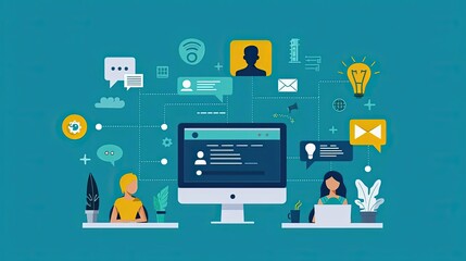 CRM software, customer relationship management, flat design illustration