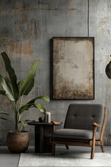 Poster mockup, interior design of a vintage style hipster loft.