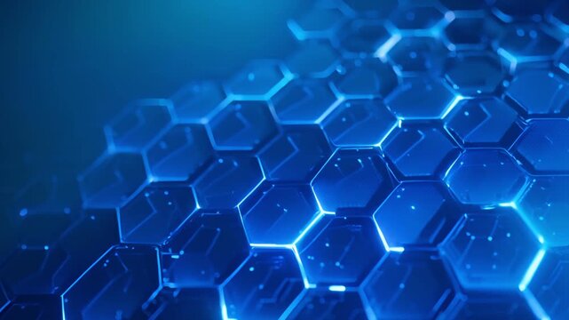 Abstract blue hexagonal pattern with glowing lines, representing technology, data, or network.
