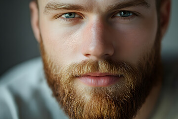Obraz premium Close-up portrait of handsome bearded man looking directly at the camera on dark background