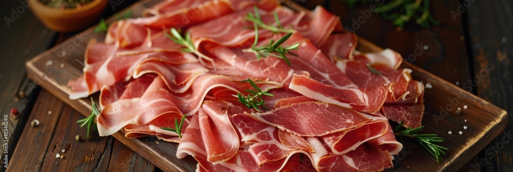 Poster board featuring slices of beef ham for snacking