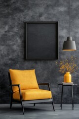 A mockup of a vertical blank frame on the wall of a contemporary living room. Background of a home's interior.