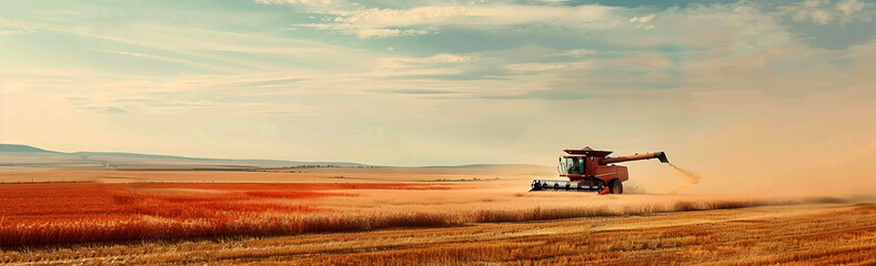 Fototapeta premium A harvester working in the field, 