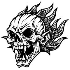 skull with a tattoo on a white background silhouette vector illustration