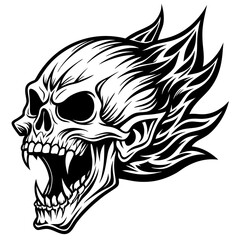 skull with a tattoo on a white background silhouette vector illustration