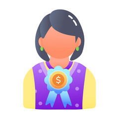 An icon of winner with badge in flat style 