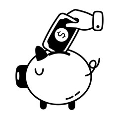 An icon of piggy bank in glyph style  