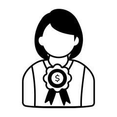 An icon of winner with badge in glyph style 