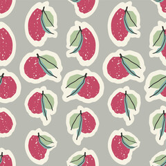 Gray seamless pattern with red apples. Vector background, print, design