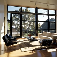 Living room with sliding doors on window 