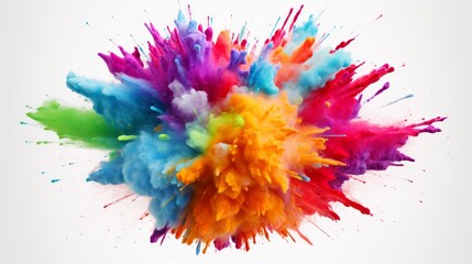 Explosion of colored powder on bright white background close up. Neural network ai generated art