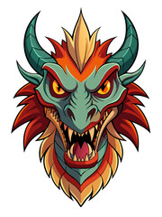 Fototapeta premium Dragon Head Vector Illustration Fierce Mythical Creature Detailed Art Fantasy Design Game Asset