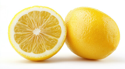 Bright and fresh lemon sliced in half, displayed on a white background.