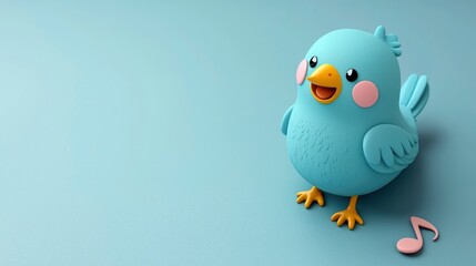 Cute Blue Bird Singing with Music Note