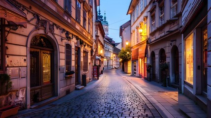 Obraz premium Old Ljubljana cityscape cobbled Ciril-Metodov street evening view. Ljubljana capital of Slovenia.