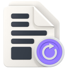 White File with refresh sign 3D Icon Illustration. Low Poly Style