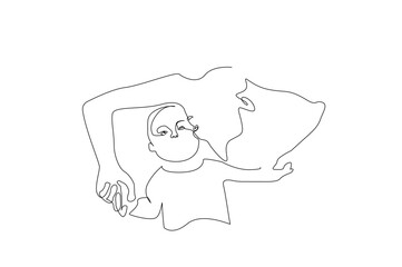 mother newborn baby together comfort head hug overhead life one line art design vector