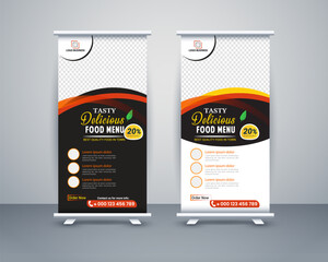 Food roll up banner design for restaurant, template modern standee banner design.