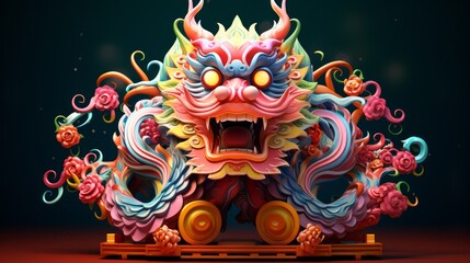 Fototapeta premium Colorful chinese new year traditional dragon portrait. Neural network ai generated art