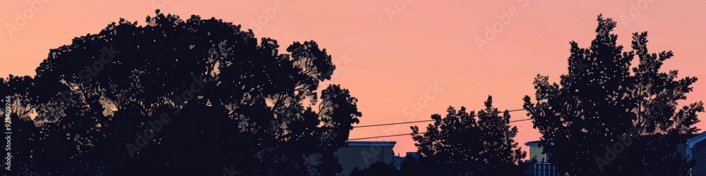 Aufkleber serene sunset creating shadows on trees and structures beneath a soft sky