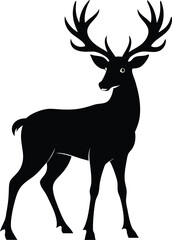 Simple Deer Silhouette - Flat Vector Art in Black and White, minimalist artwork, and modern graphic designs, this deer silhouette offers a clean and sophisticated look for various creative projects.