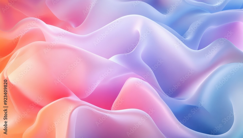 Poster soft flowing fabric with a gradient of pink and blue hues, creating an elegant abstract background