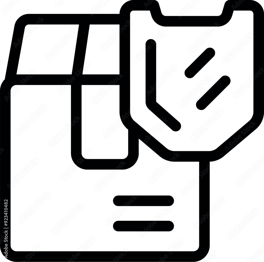 Poster simple, bold line icon of a package with a shield, symbolizing secure and safe delivery