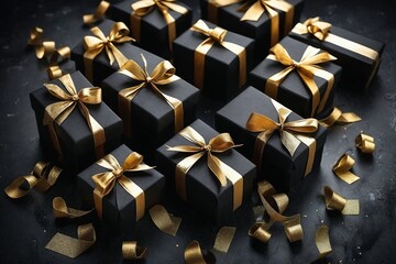 Black Gift Boxes with Gold Ribbons