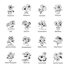 Naklejka premium Set of Doodle Style Floral Icons
